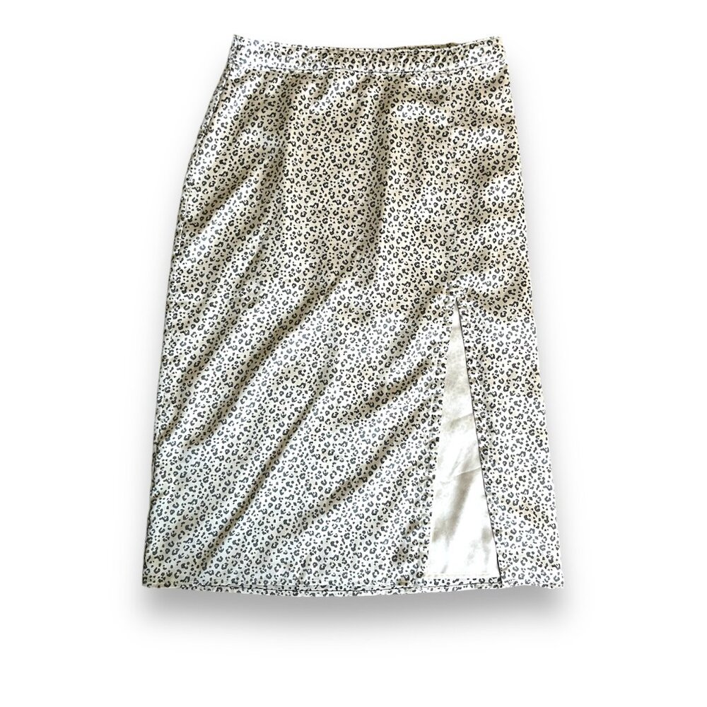Abercrombie & Fitch Satin Leopard Animal Print Midi Skirt With Slit size large